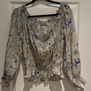MOTHER Printed Blouse with Blue Accents